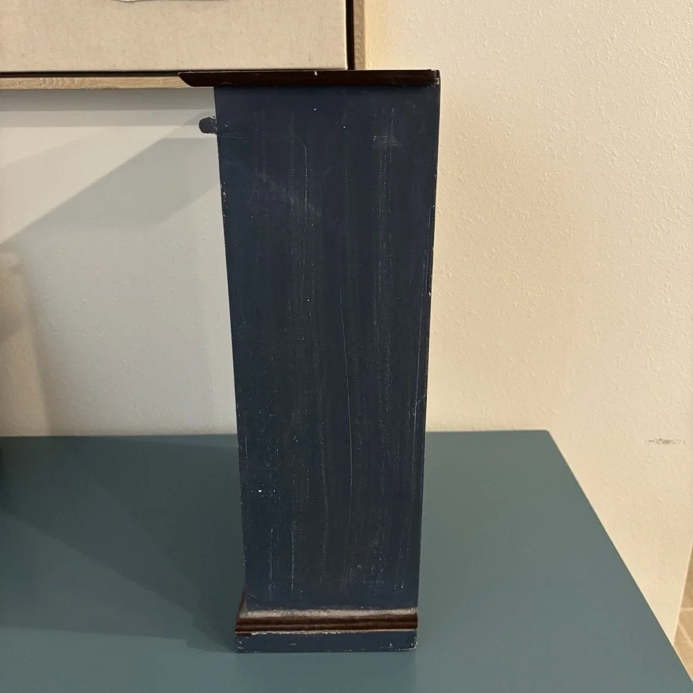 Blue Floral Painted Wood Cabinet Double Door 2 Shelves w Magnet Latch 14x10x5''